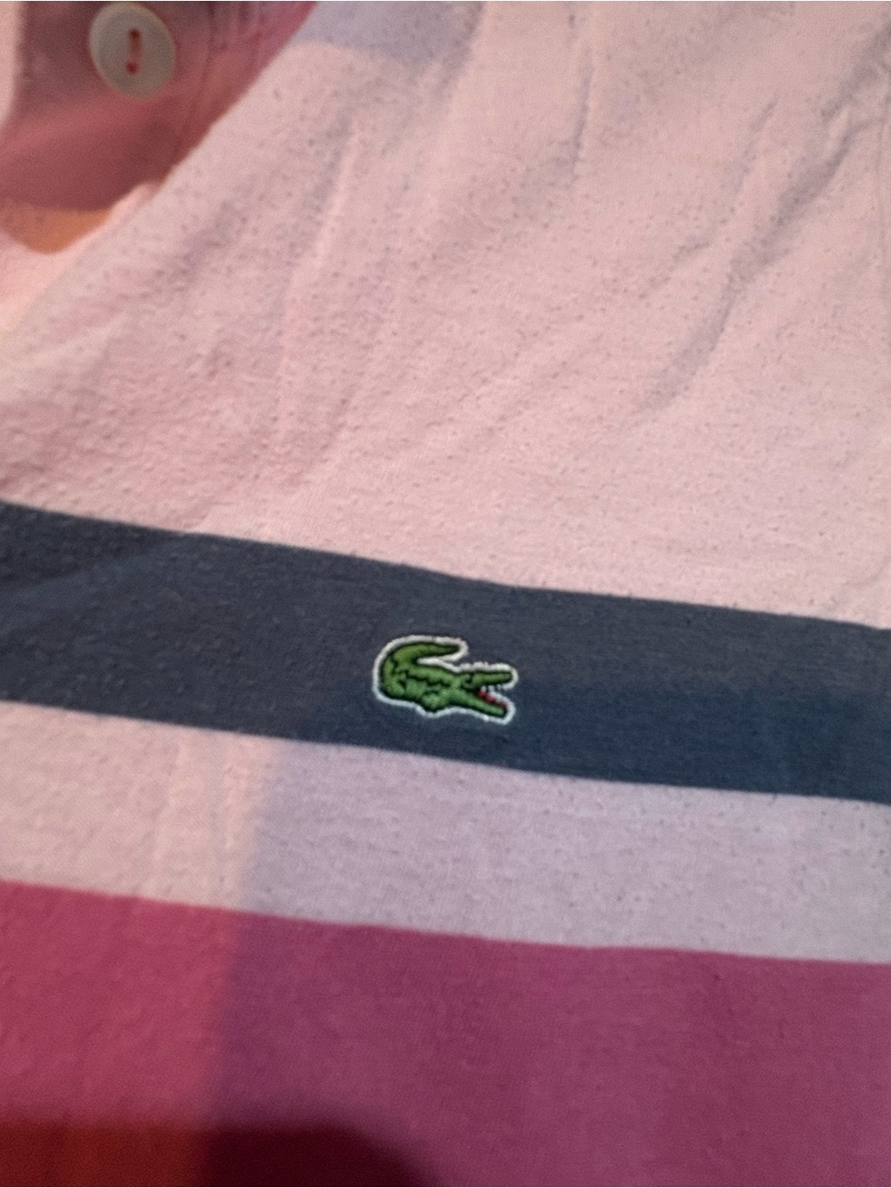 Viintage Lacoste Pink Polo with Navy and Magenta Stripes - Picture 2 of 11